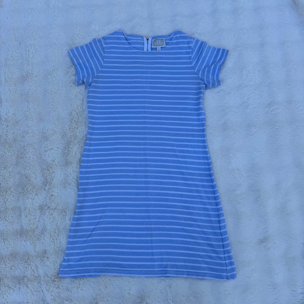 Sail to Sable STS Blue White Striped Short Sleeve Shift Dress Large Gold Zipper